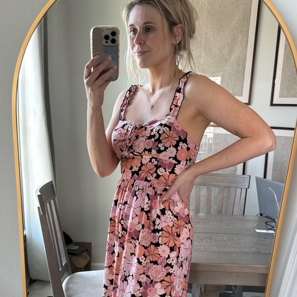 Floral Pink and Black Mini Spring Summer Dress - Picture 10 of 13